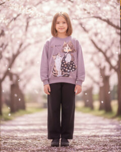 بلوز شلوار دختر و گربه